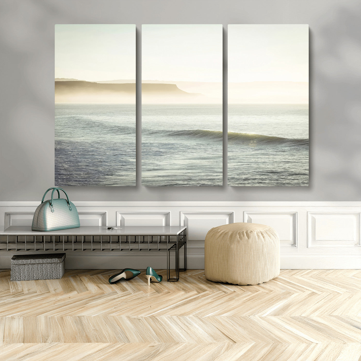 39310633-MGV-CV-36X24-Coastal Cliffs Wall Art Canvas Print, Framed Misty Ocean Art Picture Print, Morning Light Perfect Minimalistic Coastal Decor