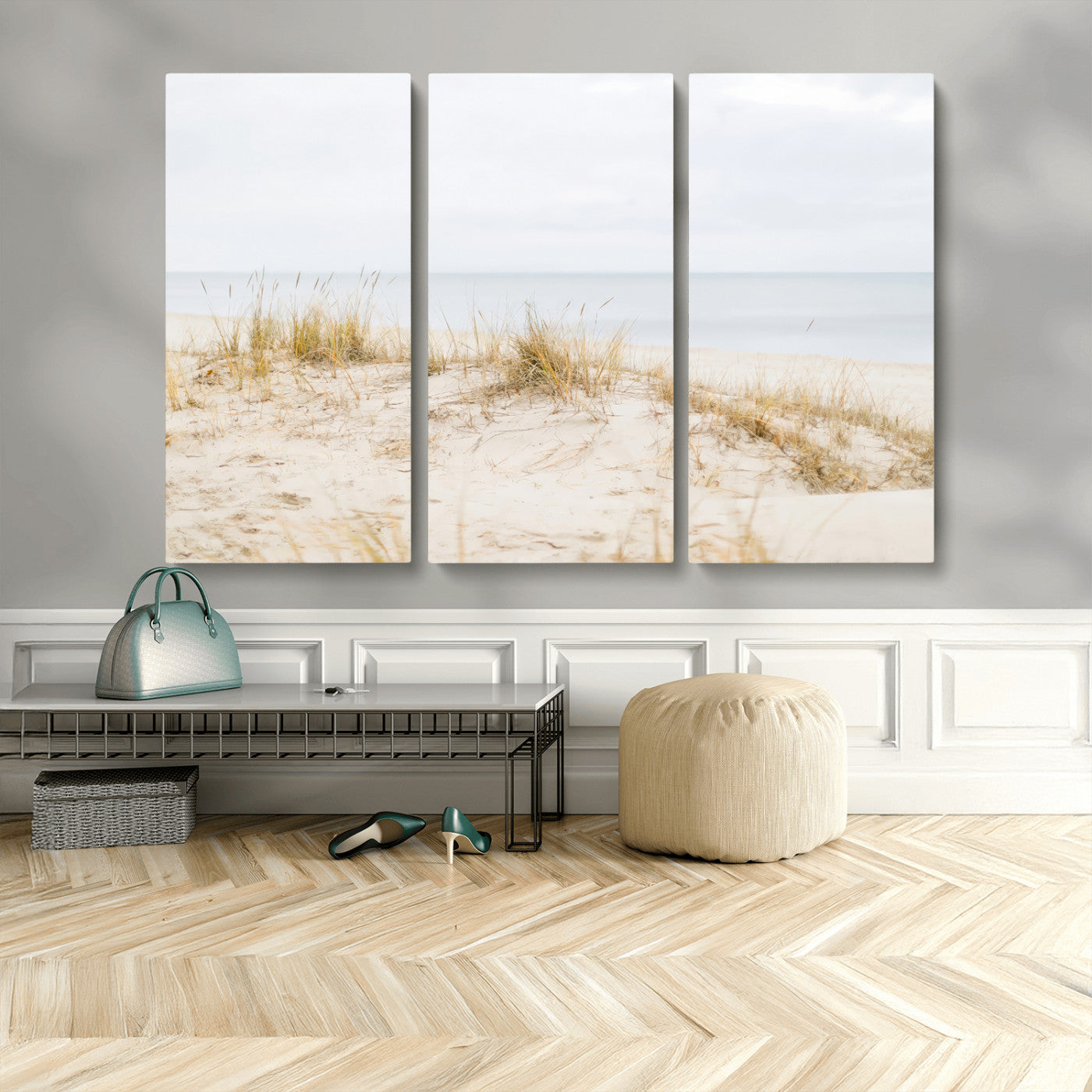 13146857-MGV-CV-36X24-Beach Dunes Wall Art Canvas Print, Framed Soft Horizon Art Picture Print, Coastal Grass Perfect Minimalist Coastal Decor Artwork