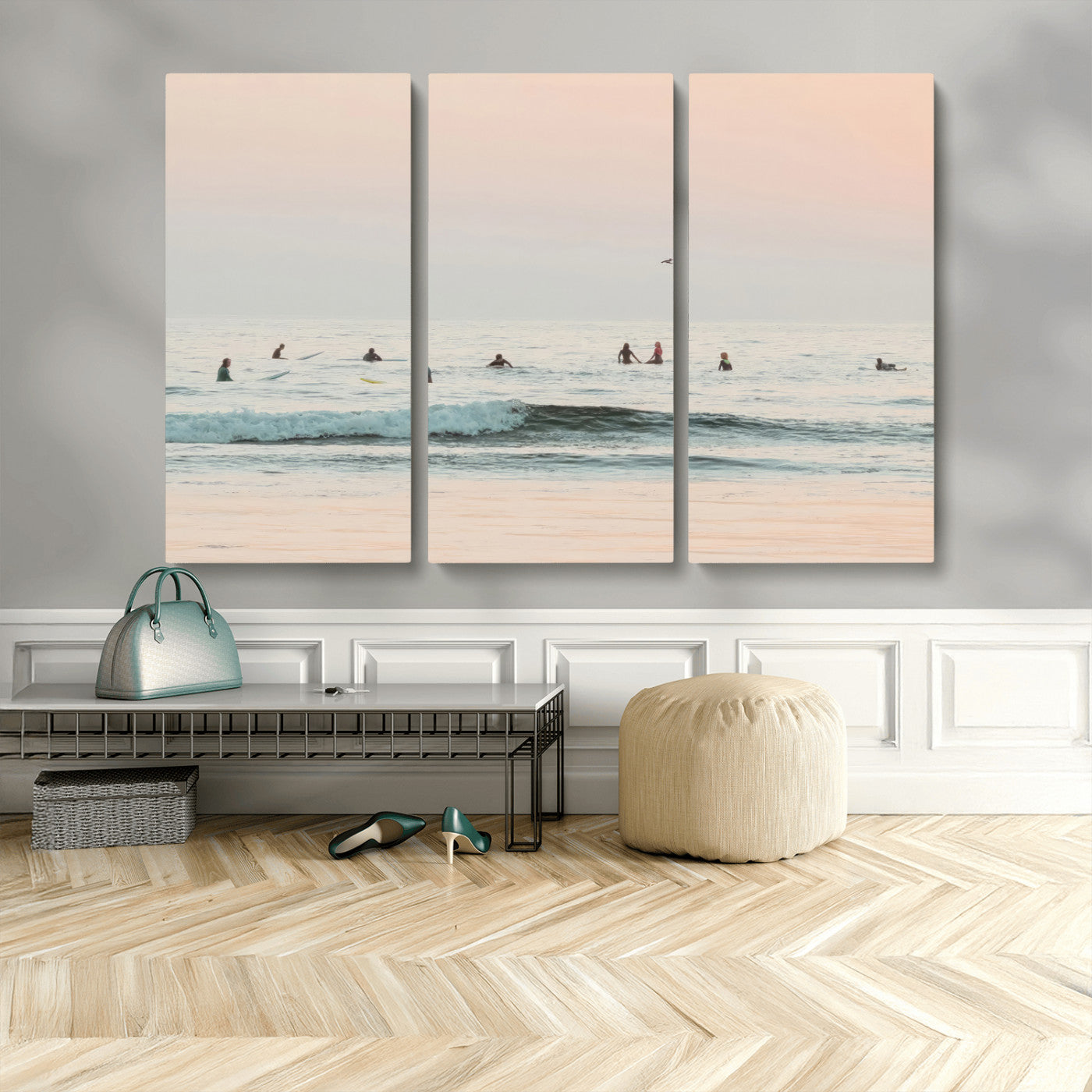 98888919-MGV-CV-36X24-Pastel Ocean Wall Art Canvas Print, Framed Soft Sunset Swimming Art Picture Print, Calm Sea Horizon Perfect Soft Coastal