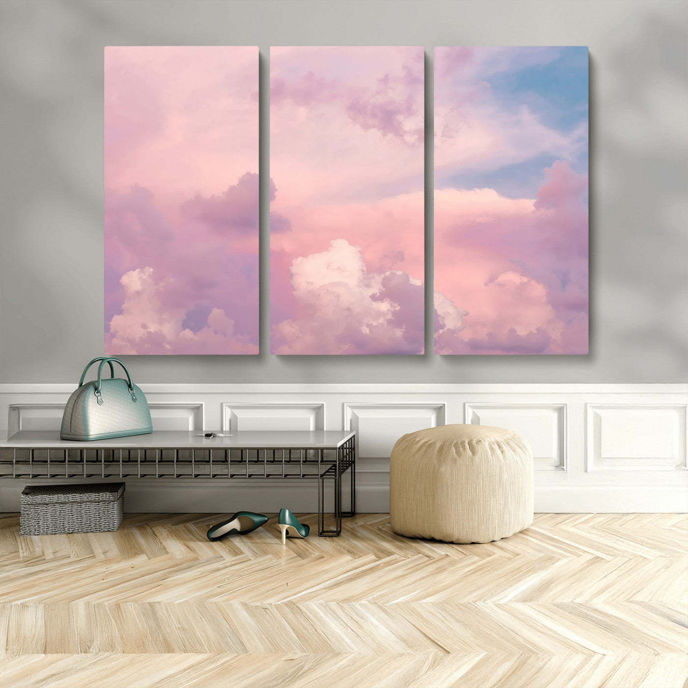 22874890-MGV-CV-36X24-Pastel Sky Wall Art Canvas Print, Framed Dreamy Cloudscape Art Picture Print, Sunset Glow Perfect Minimalist Serenity Decor