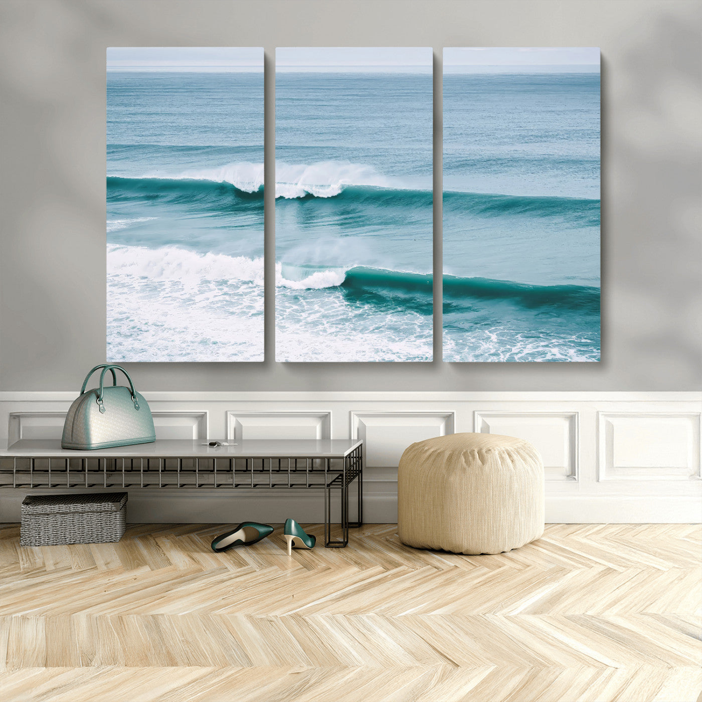 73692470-MGV-CV-48X32-3P-Ocean Swell Wall Art Canvas Print, Framed Surf Waves Art Picture Print, Blue Water Perfect Coastal Dynamic Decor Artwork