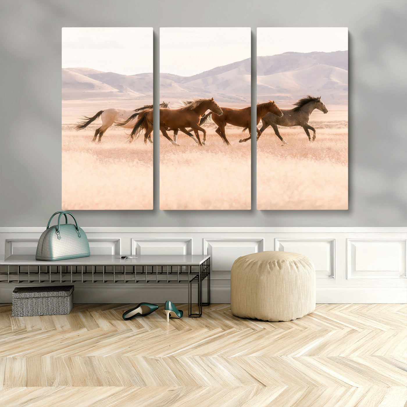83644685-MGV-CV-36X24-Wild Horse Art Wall Art Canvas Print, Framed Rustic Western Art Picture Print, Desert Horse Scene Perfect Rustic Western Decor