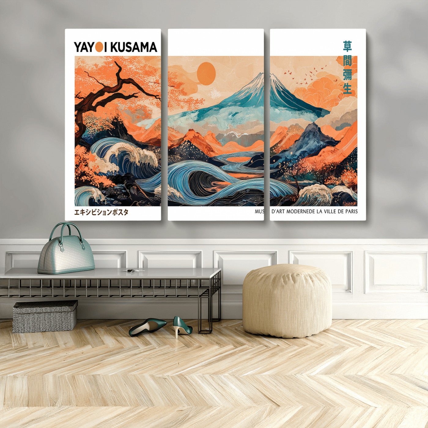 88785870-MGV-CV-36X24-Japanese Great Wave & Mt Fuji Wall Art – Ukiyo e Style Landscape Print with Flowing River, Autumn Mountain Poster, Oriental Asian