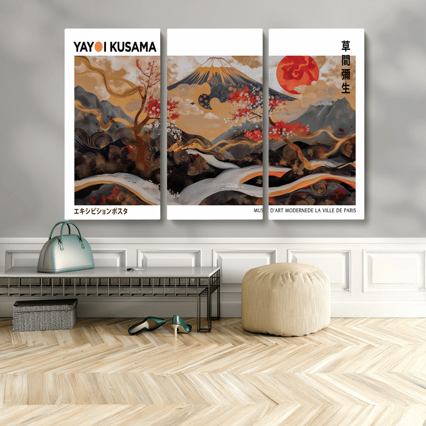 85375874-MGV-CV-36X24-Mount Fuji Abstract Wall Art – Japanese Landscape Canvas Print, Cherry Blossom & Red Sun Painting, Elegant Modern Zen Asian Home