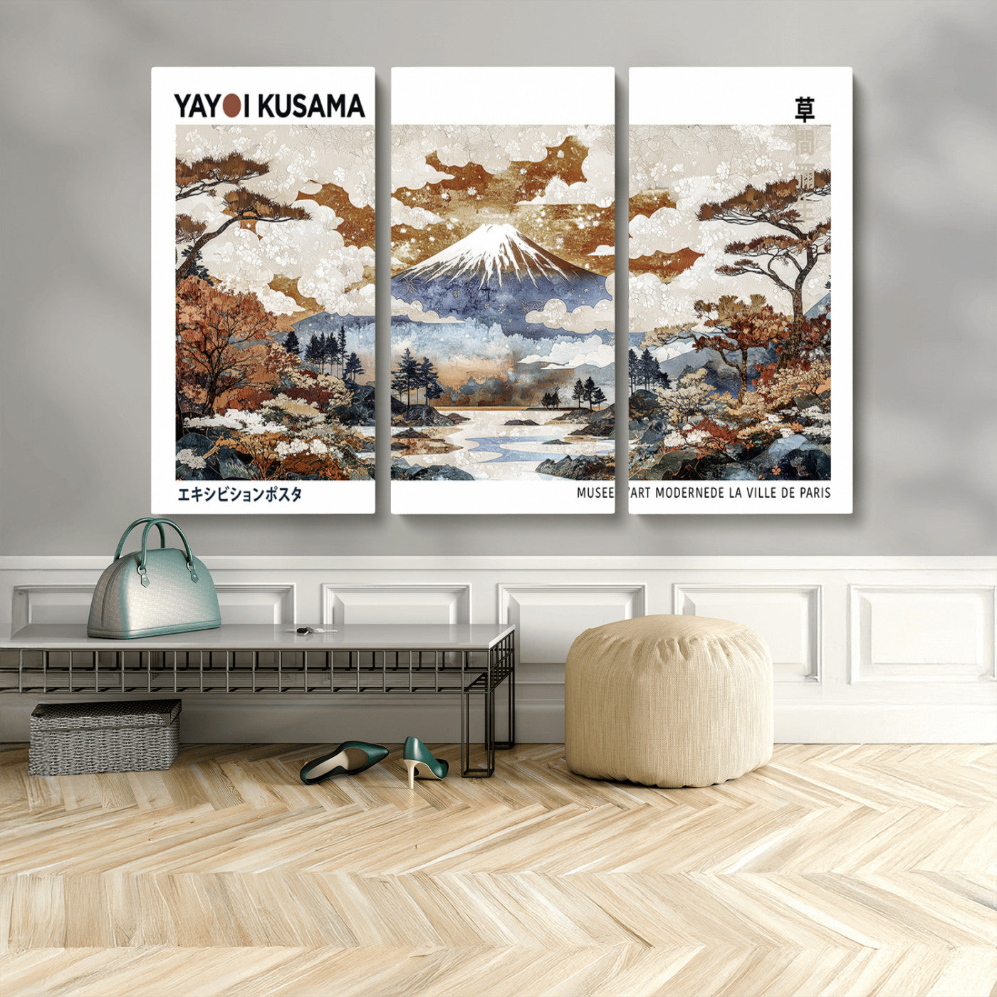 80111817-MGV-CV-48X32-3P-Japanese Landscape Wall Art – Mount Fuji Autumn Canvas Print, Asian Inspired Nature Decor for Living Room, Bedroom, Office or