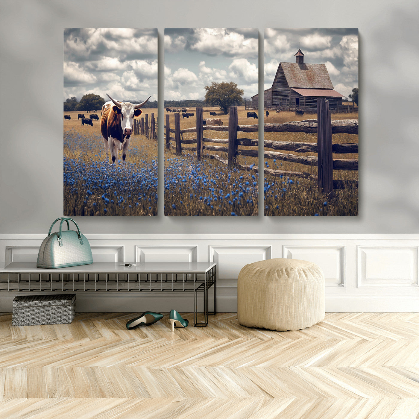 22296025-MGV-CV-36X24-Texas Longhorn Canvas Wall Art Canvas Print, Framed Rustic Barn Wall Art Art Picture Print, Farmhouse Cow Decor Perfect Rustic