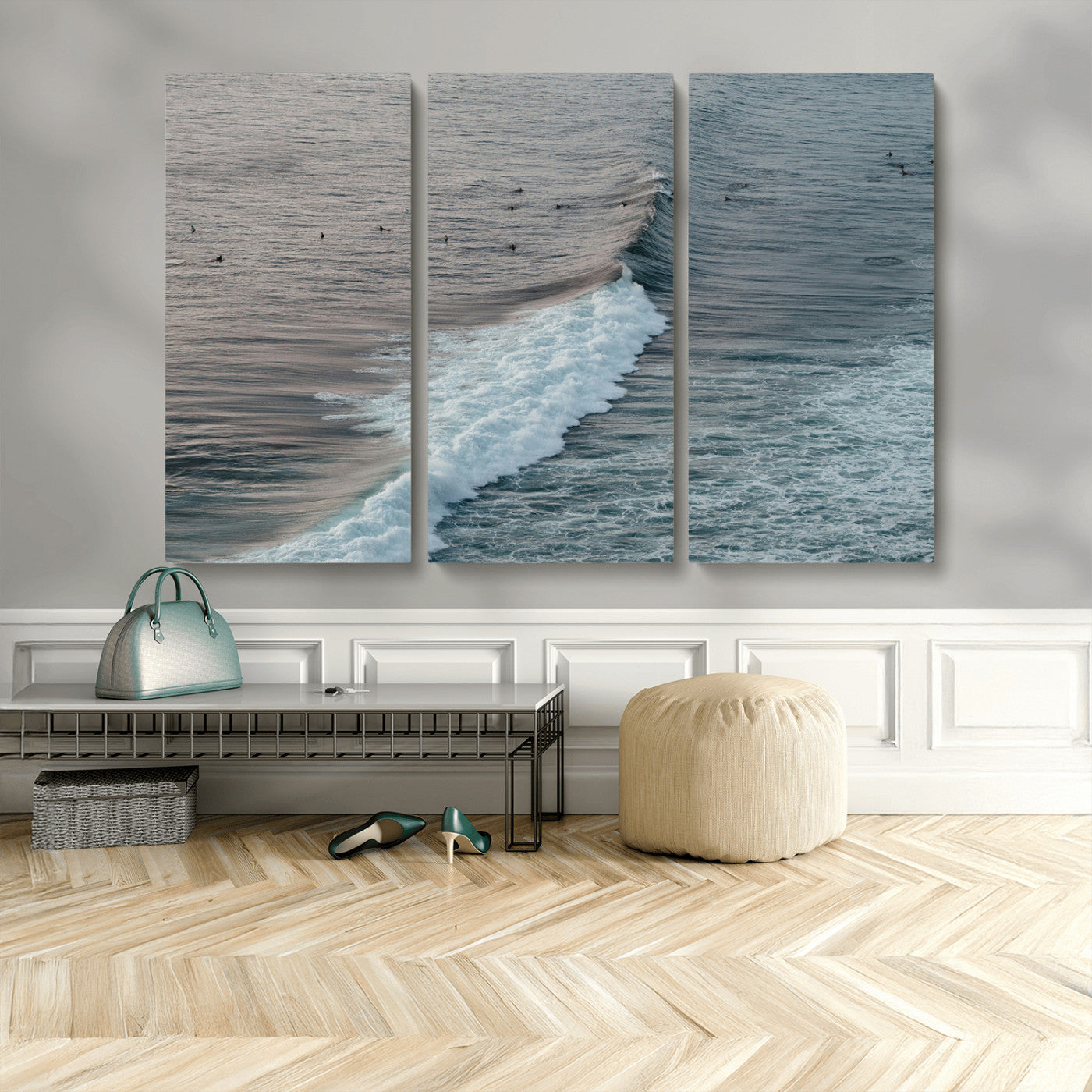 23077324-MGV-CV-36X24-Ocean Waves Wall Art Canvas Print, Framed Coastal Serenity Art Picture Print, Surf Aesthetic Perfect Modern Coastal Decor Artwork