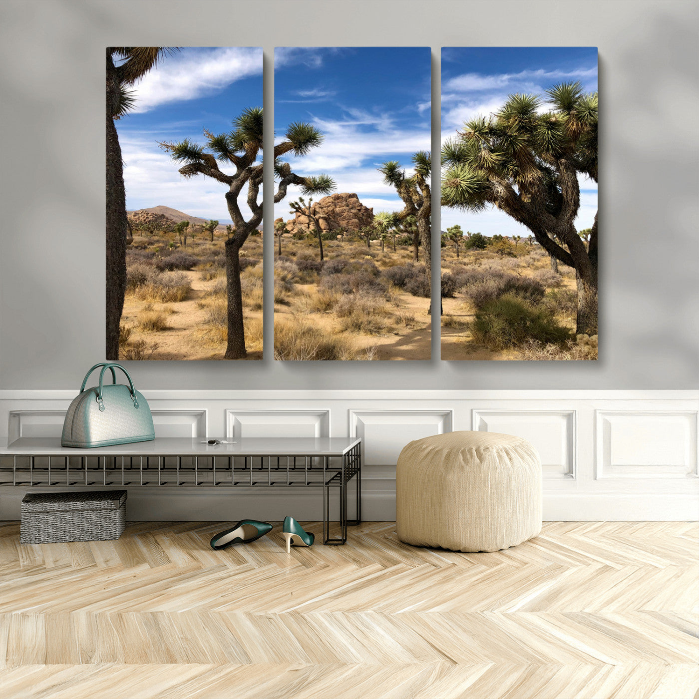 25722592-MGV-CV-48X32-3P-Joshua Tree Desert Wall Art Canvas Print, Framed Southwestern Nature Art Picture Print, Rustic Earth Tones Perfect Southwestern