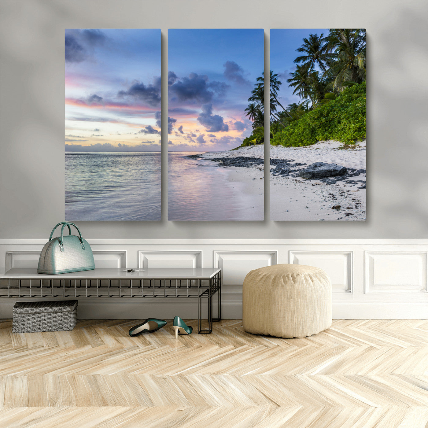 75045485-MGV-CV-36X24-Tropical Beach Wall Art Canvas Print, Framed Sunset Glow Art Picture Print, Palm Tree Coast Perfect Tropical Coastal Decor Artwork