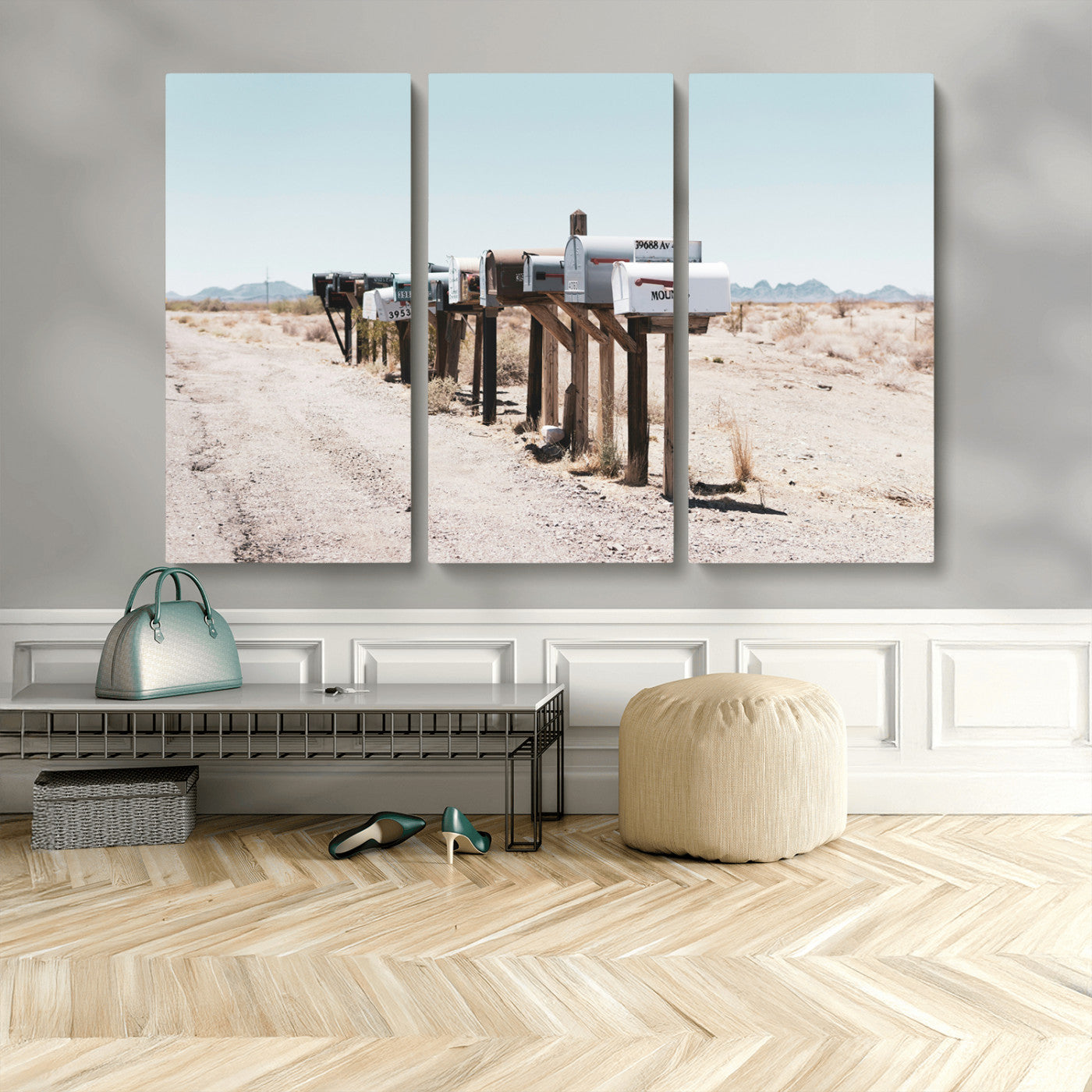 54616109-MGV-CV-36X24-Desert Mailboxes Wall Art – Rustic Rural Roadside Photography Canvas Print, American Southwest Landscape Home Decor for Living