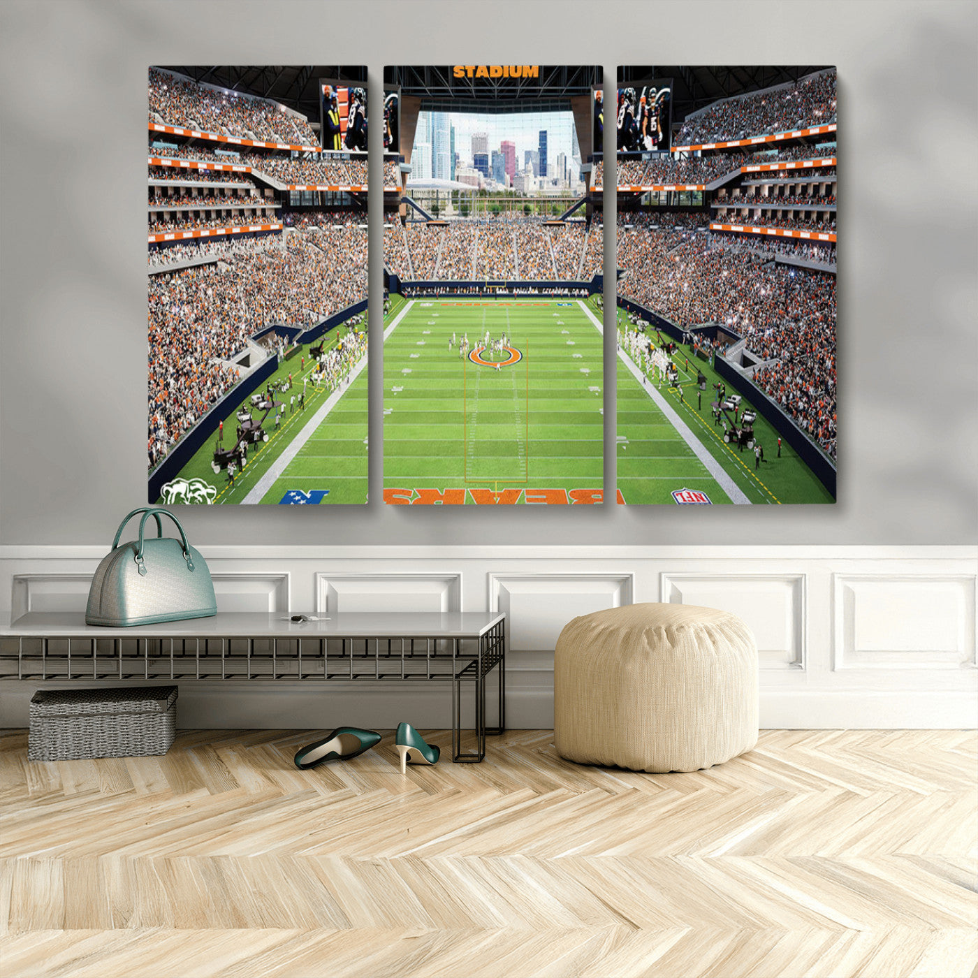 76935553-MGV-CV-48X32-3P-Football Stadium Wall Art – Panoramic Game Day Canvas Print, Sports Decor for Man Cave, Office, Bar, or Living Room