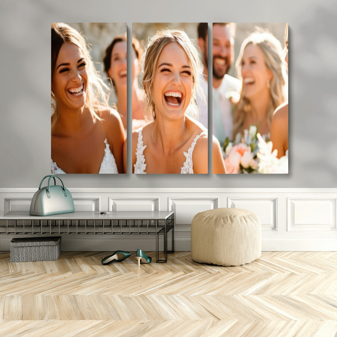 CSTM912-MGV-CV-48X32-3P-Framed Wedding Canvas Print - Custom Wall Art Keepsake for Couples, Elegant Home Decoration Gift, Create Your Own Photo Canvas