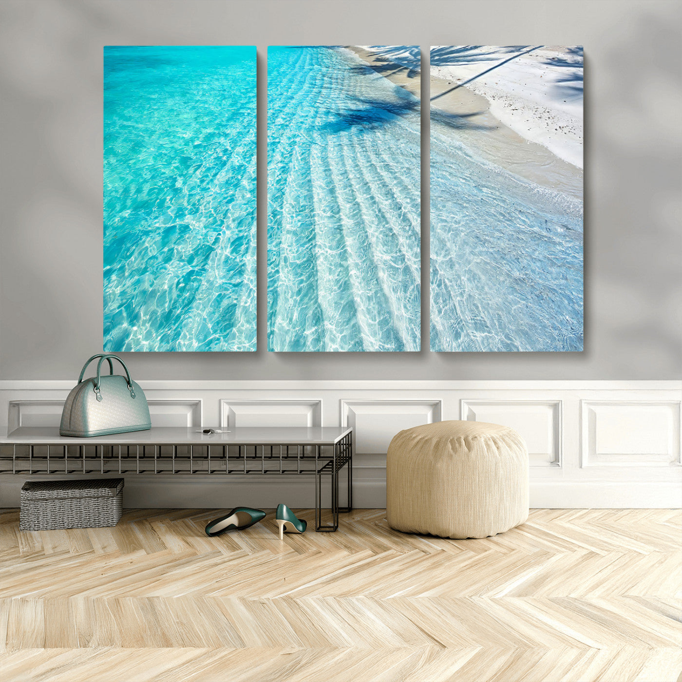 68127042-MGV-CV-48X32-3P-Beach Wall Art – Tropical Ocean Canvas Print, Clear Water and White Sand Photography Decor for Bedroom, Living Room, Office,