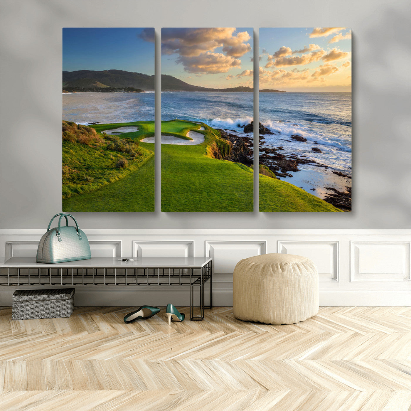 67486665-MGV-CV-48X32-3P-Golf Course Wall Art – Pebble Beach Oceanfront Canvas Print, Coastal Fairway Photography Sports Decor for Living Room, Office, Man