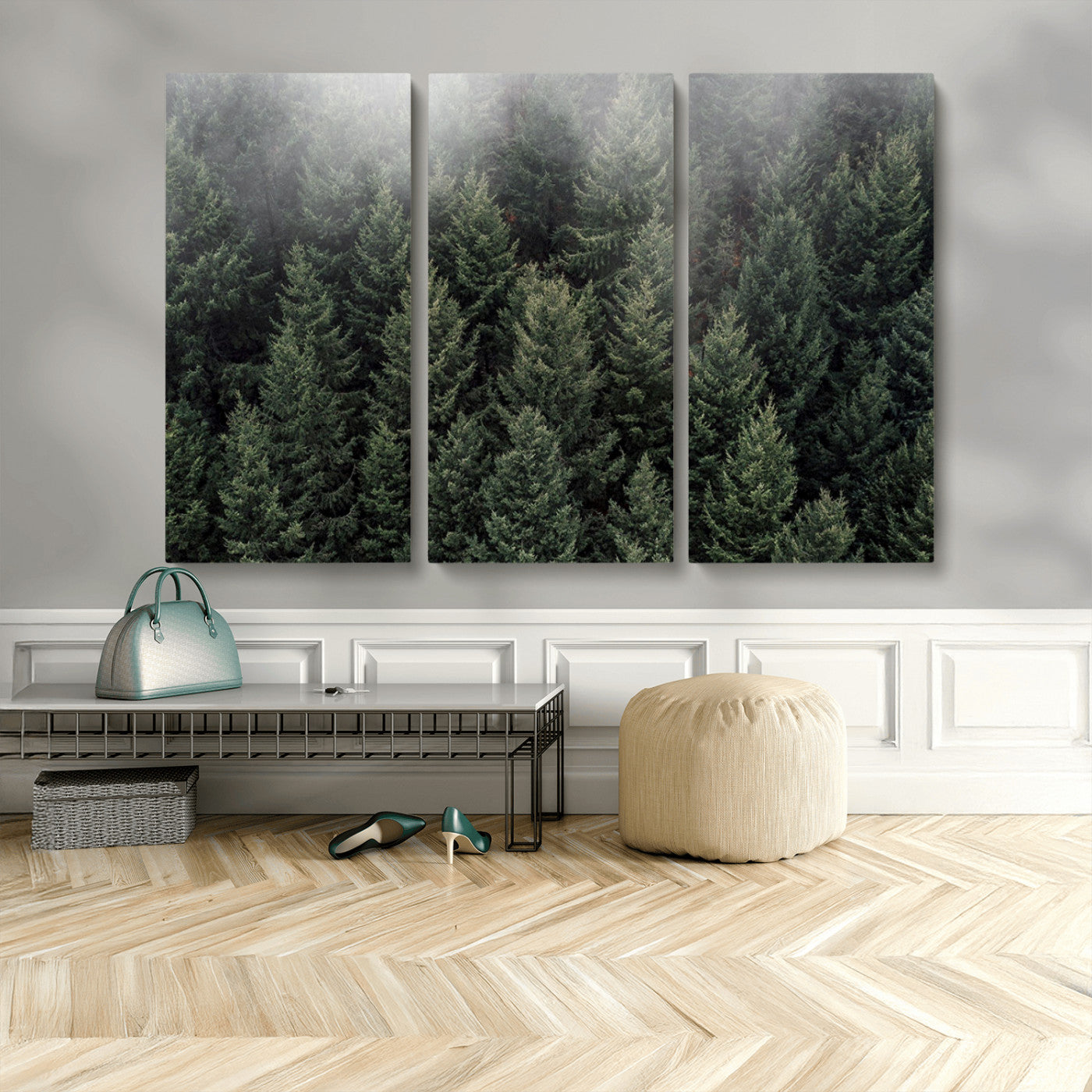 84059409-MGV-CV-36X24-Forest Wall Art – Misty Evergreen Trees Canvas Print, Tranquil Nature Photography Decor for Bedroom, Living Room, Office, Cabin or