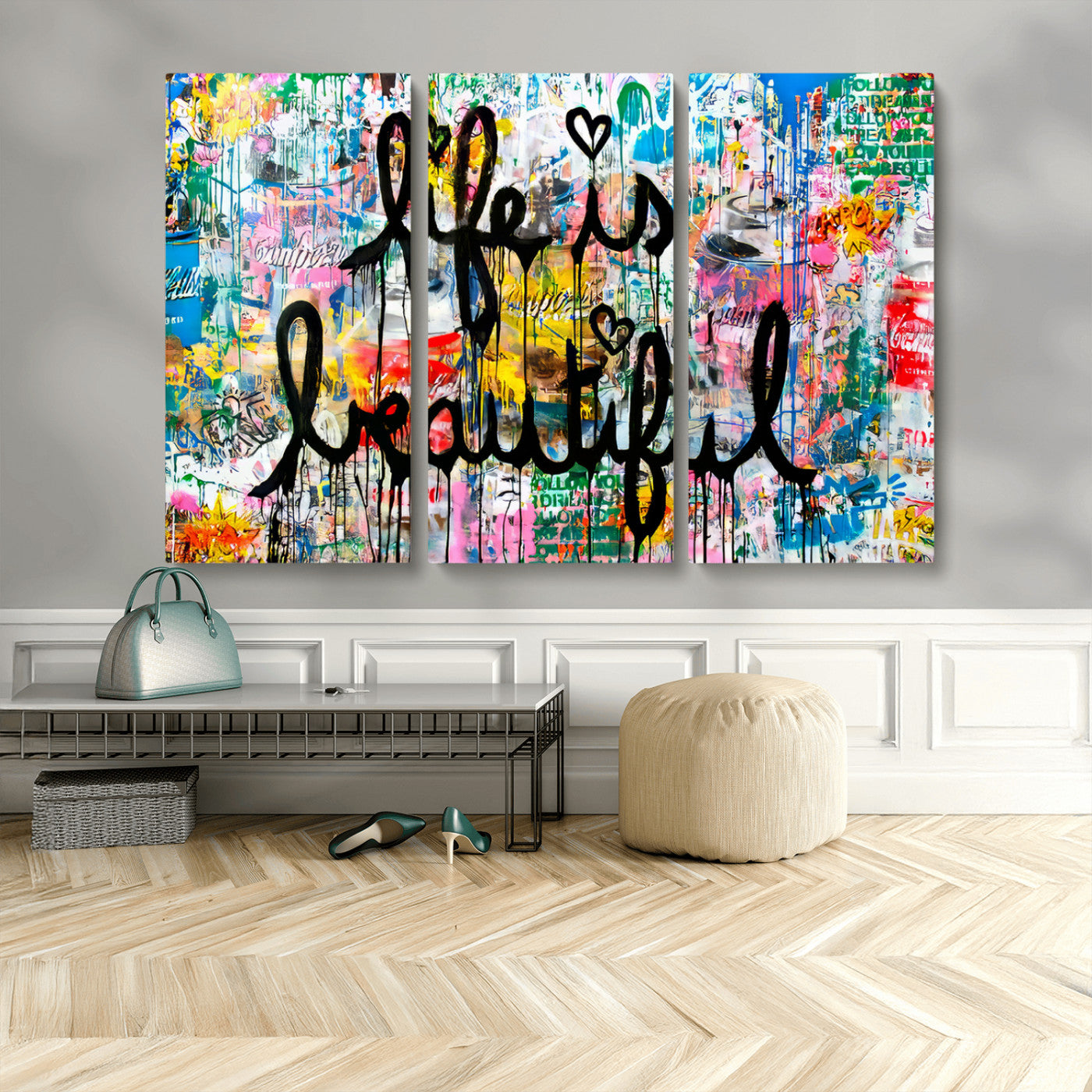 36856-MGV-CV-36X24-Life Is Beautiful Wall Art – Colorful Graffiti Canvas Print, Modern Street Style Artwork, Inspirational Decor for Living Room,