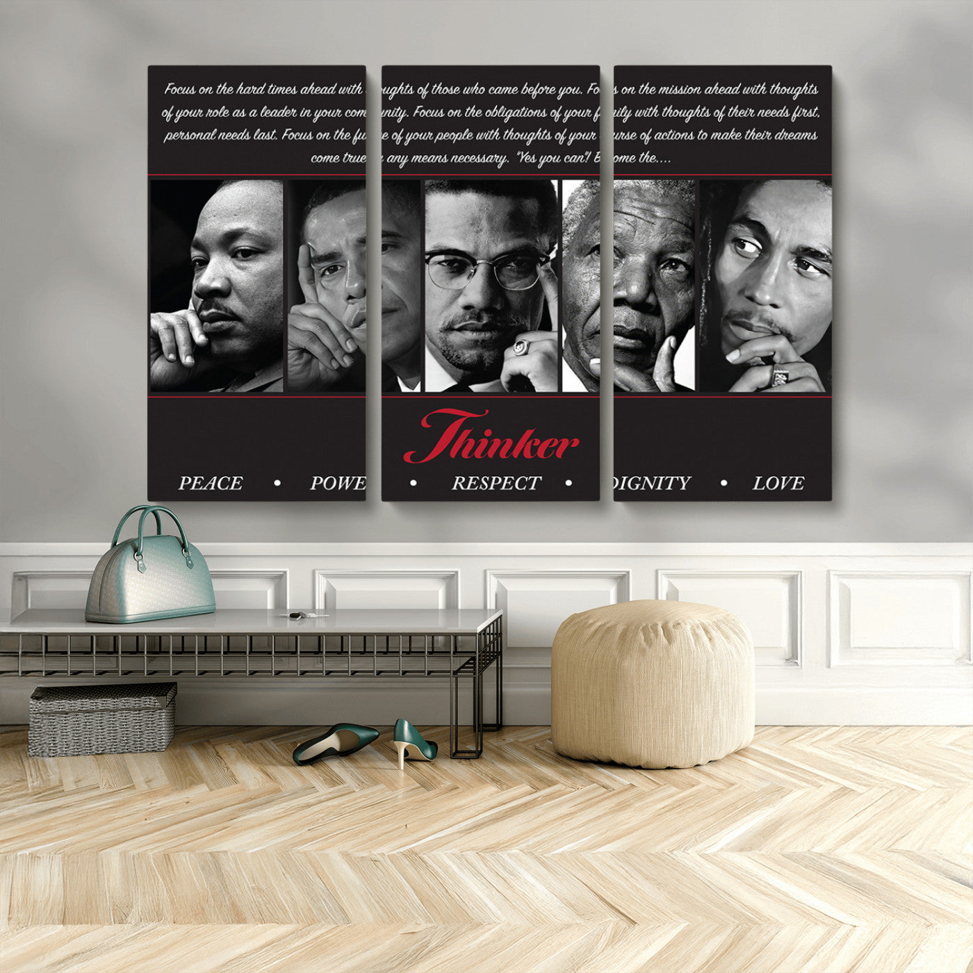 45112-MGV-CV-48X32-3P-Black Icons Wall Art Canvas Print, Framed Thinker Art Picture Print, Motivational Quote Perfect Cultural Modern Decor Artwork