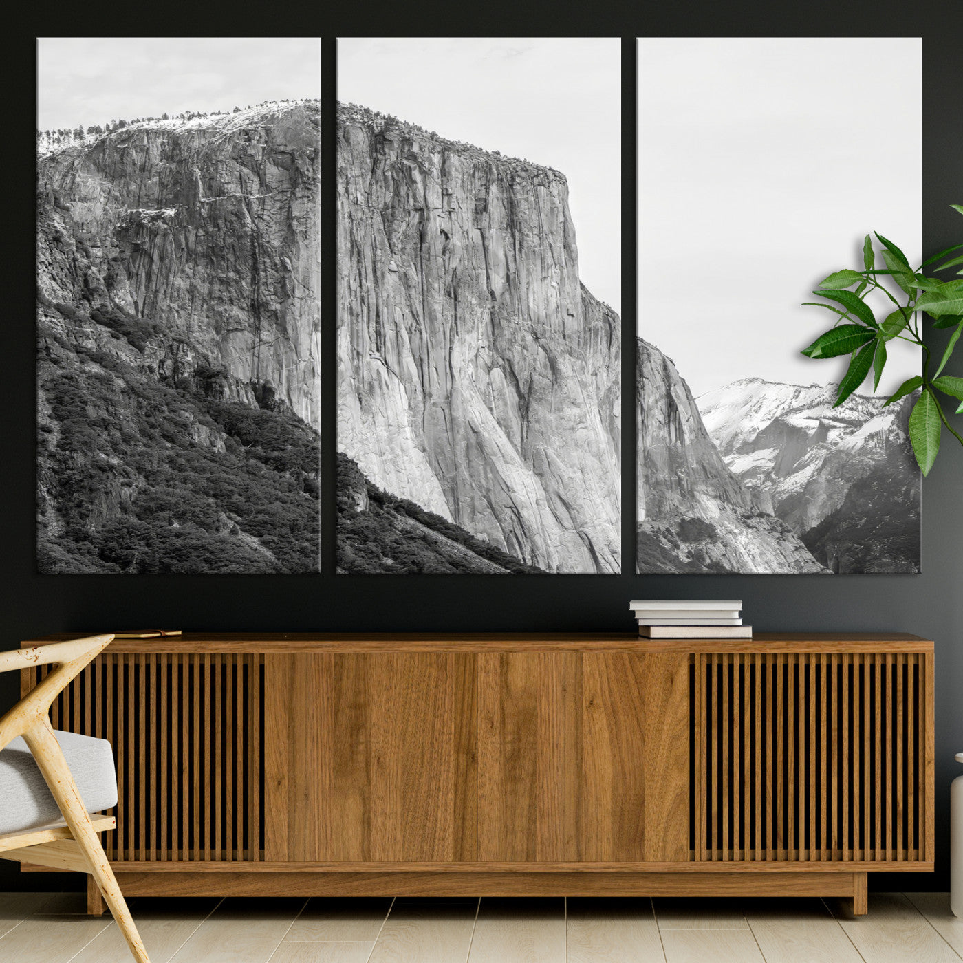 39393420-MGV-CV-36X24-El Capitan Wall Art Canvas Print, Framed Yosemite Cliff Art Picture Print, Monochrome Mountain Perfect Monochrome Sierra Decor