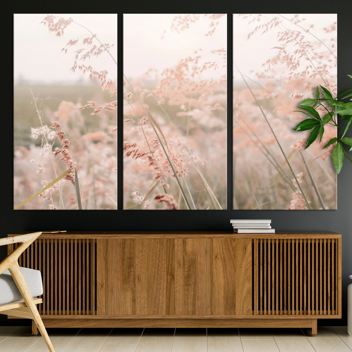 79164340-MGV-CV-36X24-Pastel Grasses Wall Art Canvas Print, Framed Soft Meadow Art Picture Print, Field in Breeze Perfect Pastel Minimal Decor Artwork