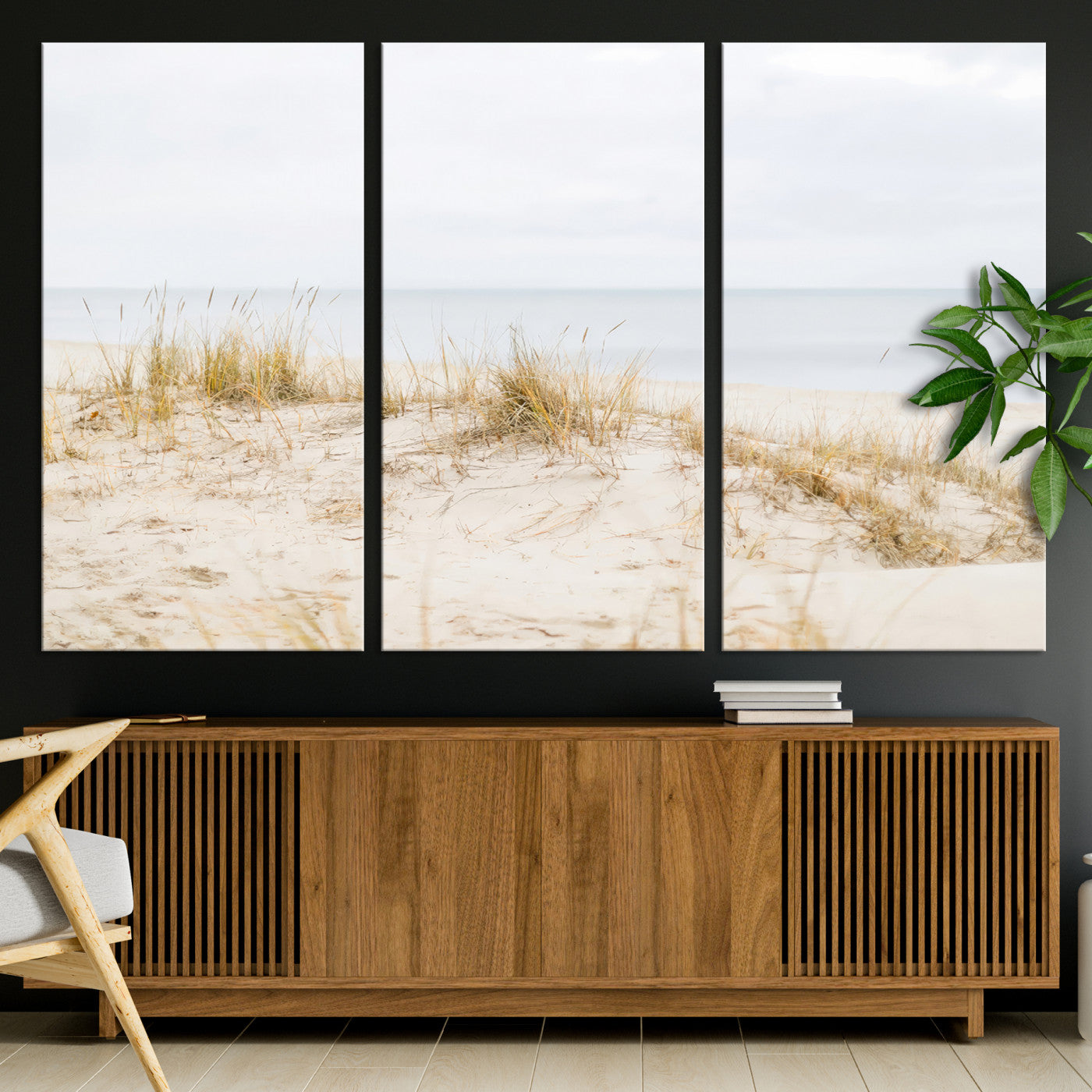 13146857-MGV-CV-36X24-Beach Dunes Wall Art Canvas Print, Framed Soft Horizon Art Picture Print, Coastal Grass Perfect Minimalist Coastal Decor Artwork