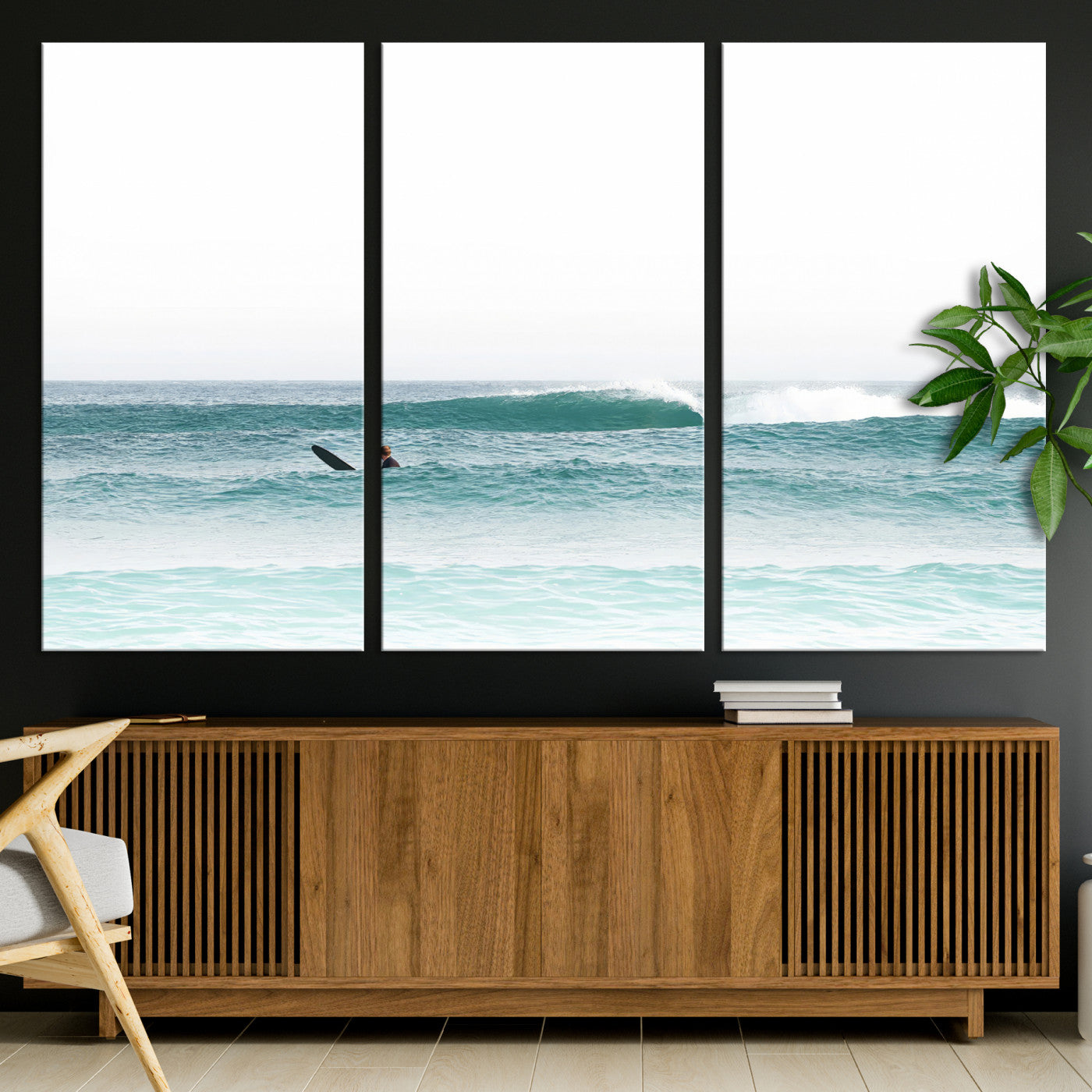 56345117-MGV-CV-36X24-Minimalist Surfing Wall Art Canvas Print, Framed Ocean Waves Art Picture Print, Soft Ocean Perfect Minimalist Coastal Decor