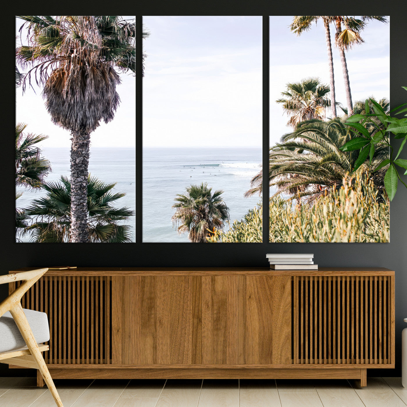 51404565-MGV-CV-36X24-Palm Trees Wall Art Canvas Print, Framed Ocean Breeze Art Picture Print, Coastal View Perfect Tropical Coastal Decor Artwork