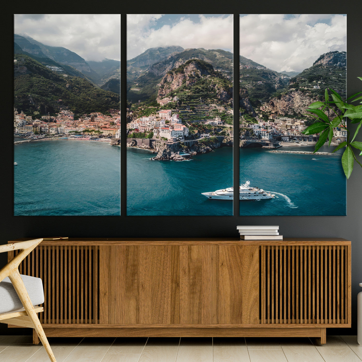 20321590-MGV-CV-36X24-Amalfi Coast Wall Art Canvas Print, Framed Italy Travel Art Picture Print, Mediterranean Landscape Perfect Mediterranean Coastal