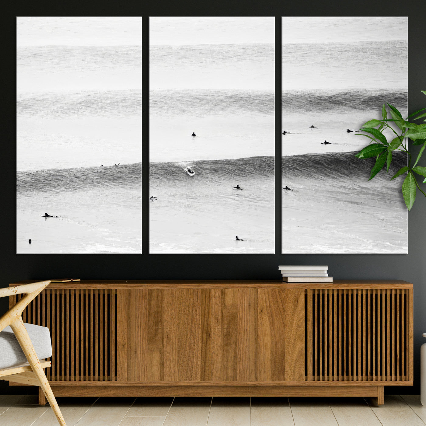 54291445-MGV-CV-36X24-Black White Ocean Wall Art Canvas Print, Framed Coastal Sport Art Picture Print, Ocean Culture Perfect Minimalist Coastal Decor