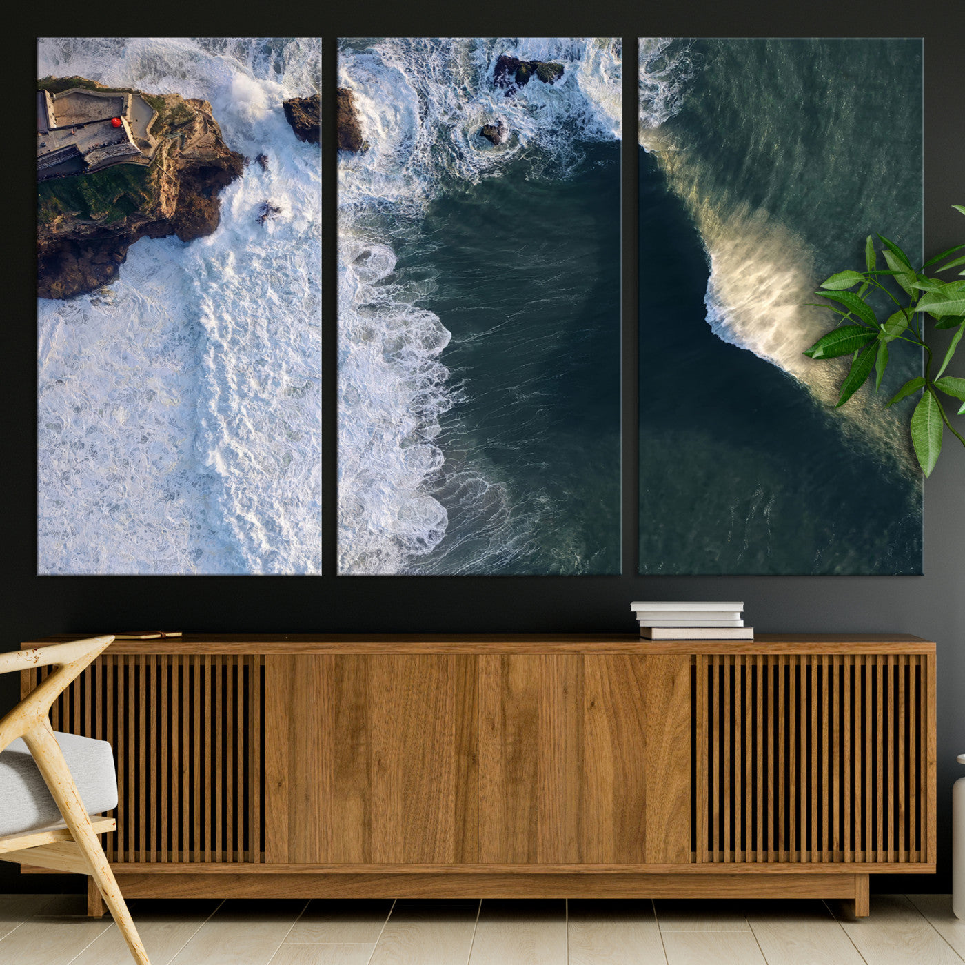 37405684-MGV-CV-36X24-Nazare Coast Wall Art Canvas Print, Framed Aerial Ocean Art Picture Print, Coastal Fortress Perfect Dramatic Coastal Decor Artwork