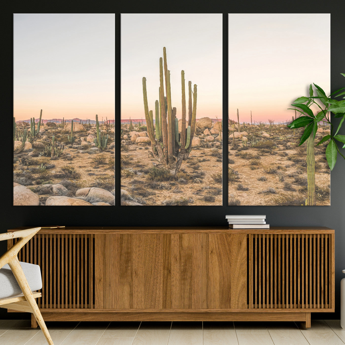 76234974-MGV-CV-36X24-Desert Cactus Wall Art Canvas Print, Framed Baja Desert Art Picture Print, Pastel Desert Perfect Southwestern Boho Decor Artwork
