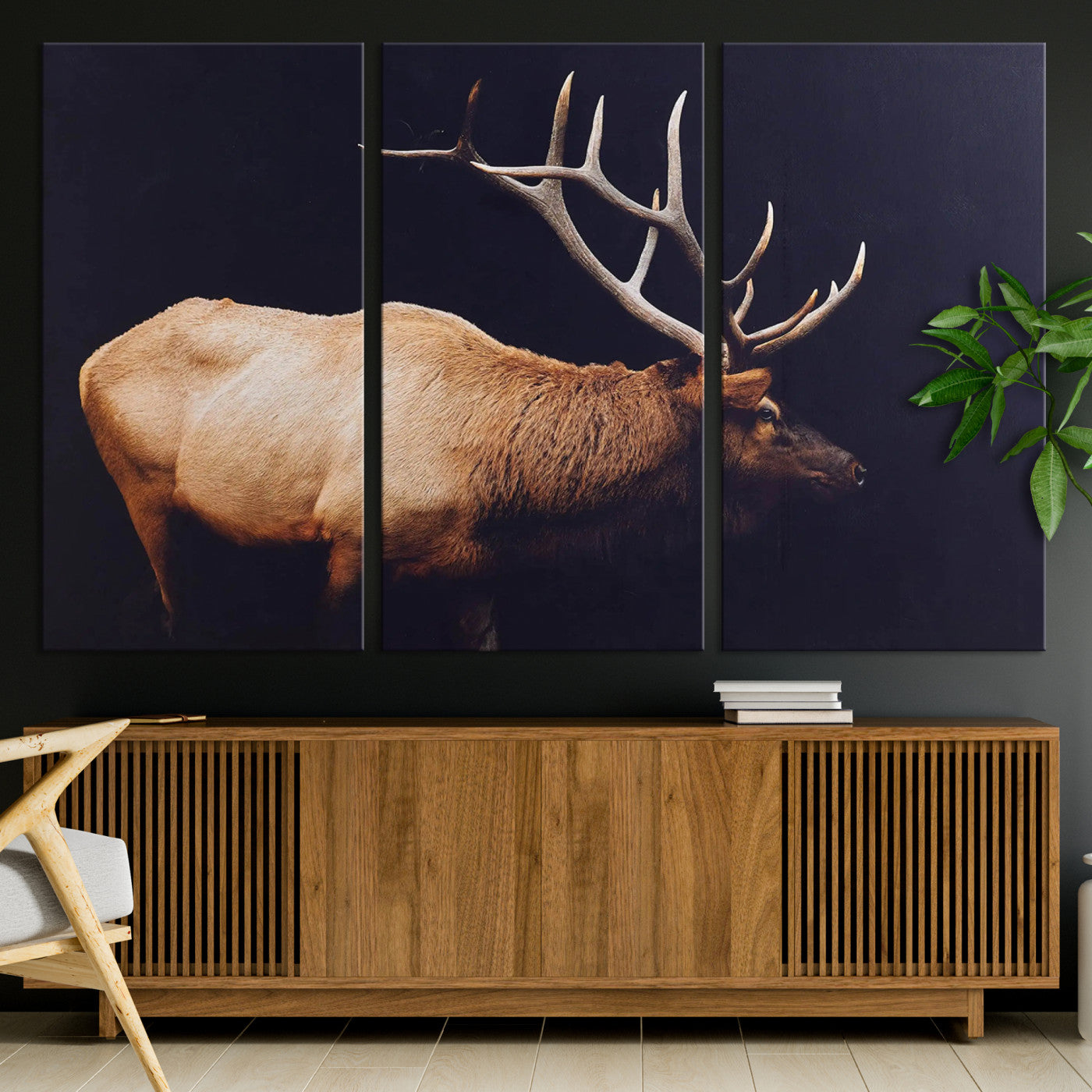 91871131-MGV-CV-36X24-Rustic Elk Art Wall Art Canvas Print, Framed Moody Wildlife Decor Art Picture Print, Western Animal Print Perfect Western Lodge