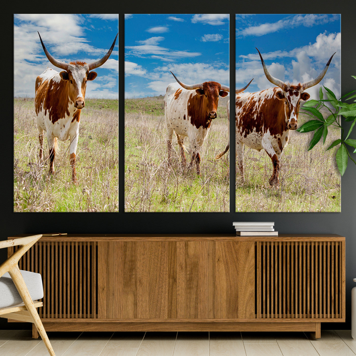 58099948-MGV-CV-36X24-Texas Longhorn Wall Art Canvas Print, Framed Western Decor Art Picture Print, Rustic Farmhouse Perfect Western Farmhouse Decor