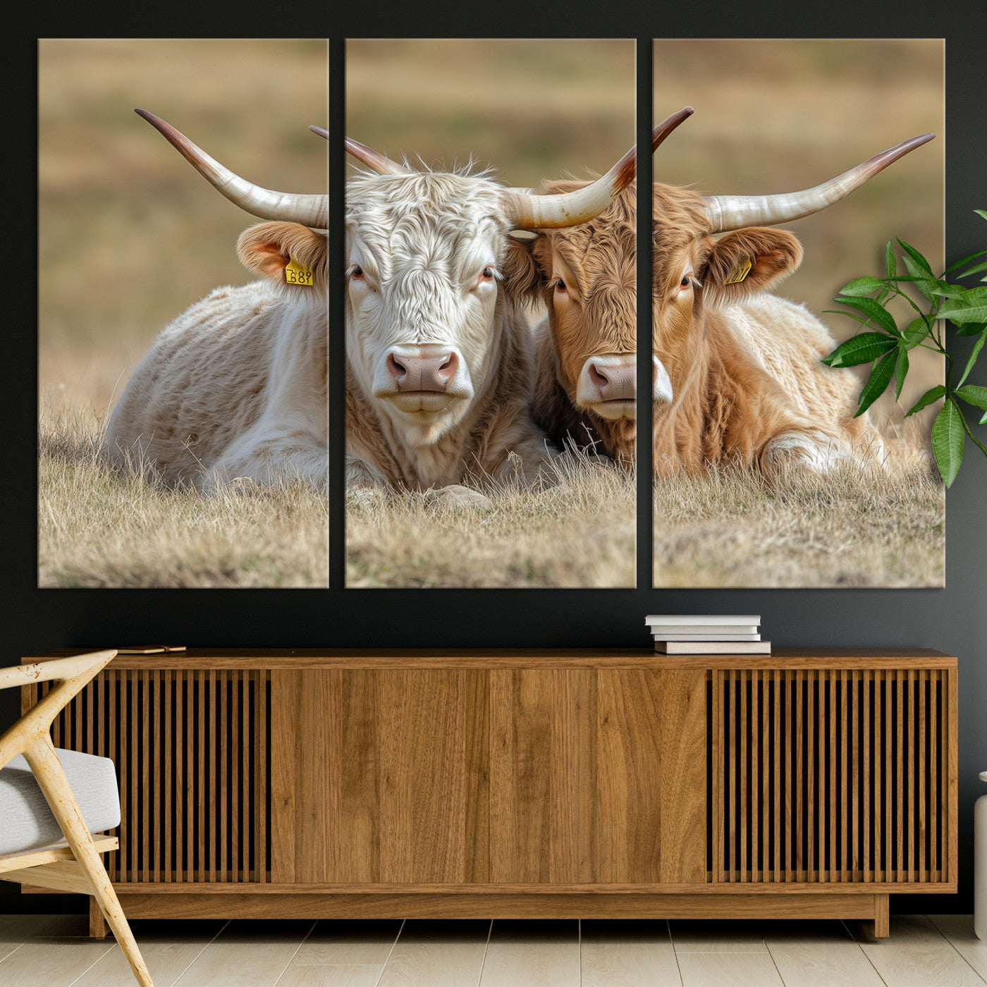 53388593-MGV-CV-36X24-Cow Photography Wall Art Canvas Print, Framed Rustic Animal Decor Art Picture Print, Texas Cow Pair Perfect Western Farmhouse