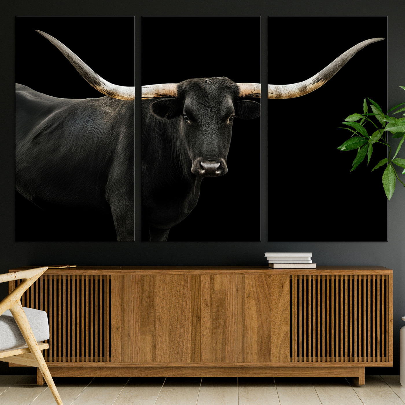 23572907-MGV-CV-36X24-Texas Longhorn Wall Art Canvas Print, Framed Rustic Western Decor Art Picture Print, Farmhouse Animal Perfect Modern Western