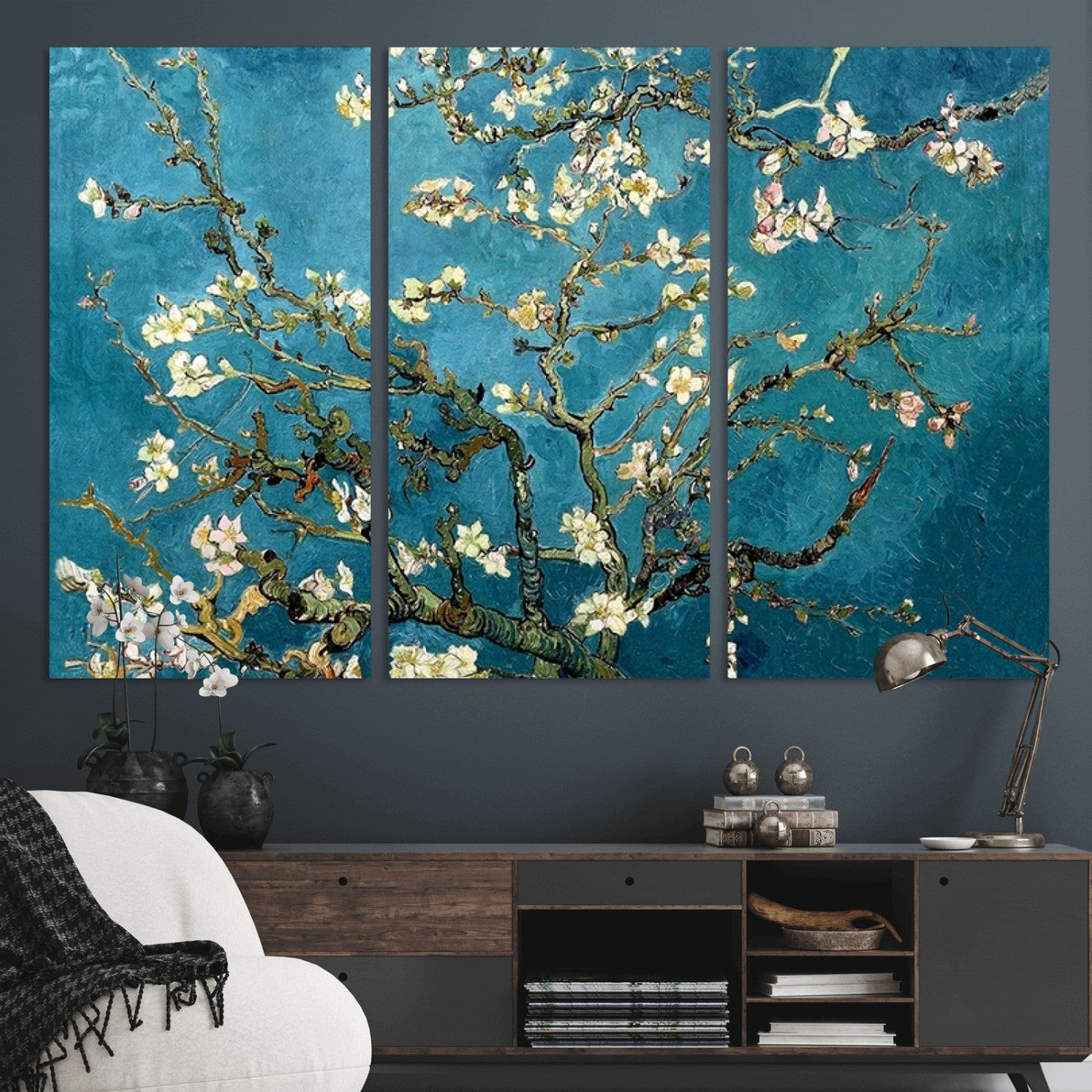91714-MGV-CV-36X24-Almond Blossoms Wall Art – Handcrafted Van Gogh Inspired Floral Canvas Print, Beautiful Nature Decor for Living Room, Bedroom, or