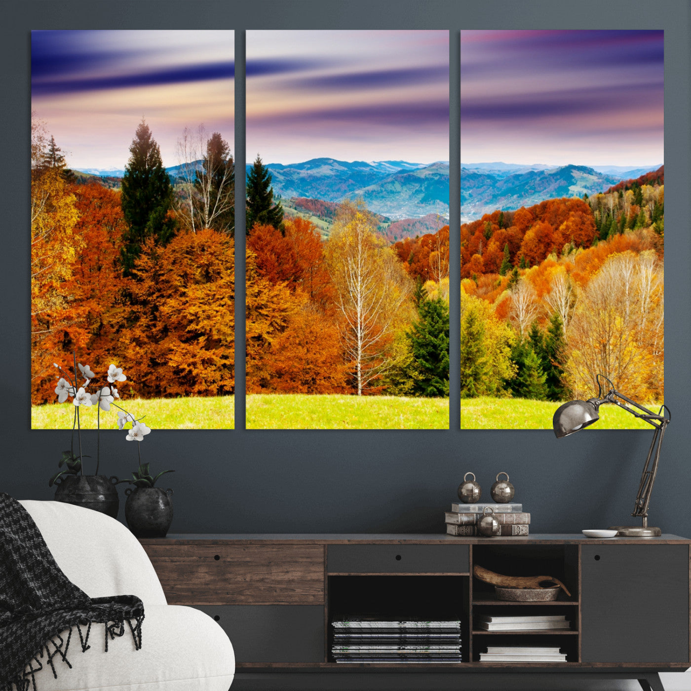 58007-MGV-CV-36X24-Autumn Mountain Landscape Wall Art – Stunning Fall Forest Canvas Print, Cozy Nature Decor for Home or Office