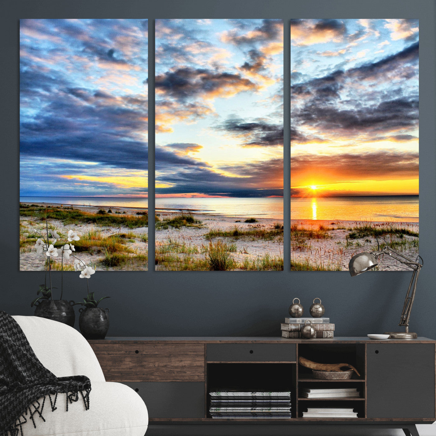 39645-MGV-CV-36X24-Golden Beach Sunset Wall Art – Serene Ocean Horizon Canvas Print, Coastal Nature Landscape Decor for Living Room, Bedroom or