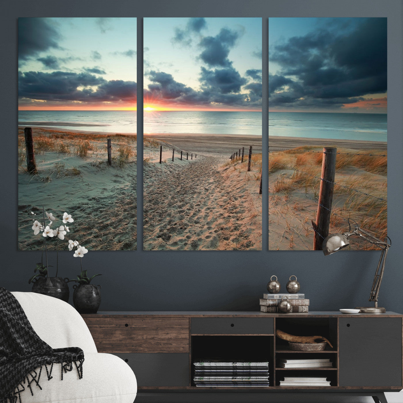 25788-MGV-CV-36X24-Sunset Beach Path Wall Art – Scenic Coastal Dunes and Ocean Canvas Print, Tranquil Seaside Landscape Decor for Living Room or