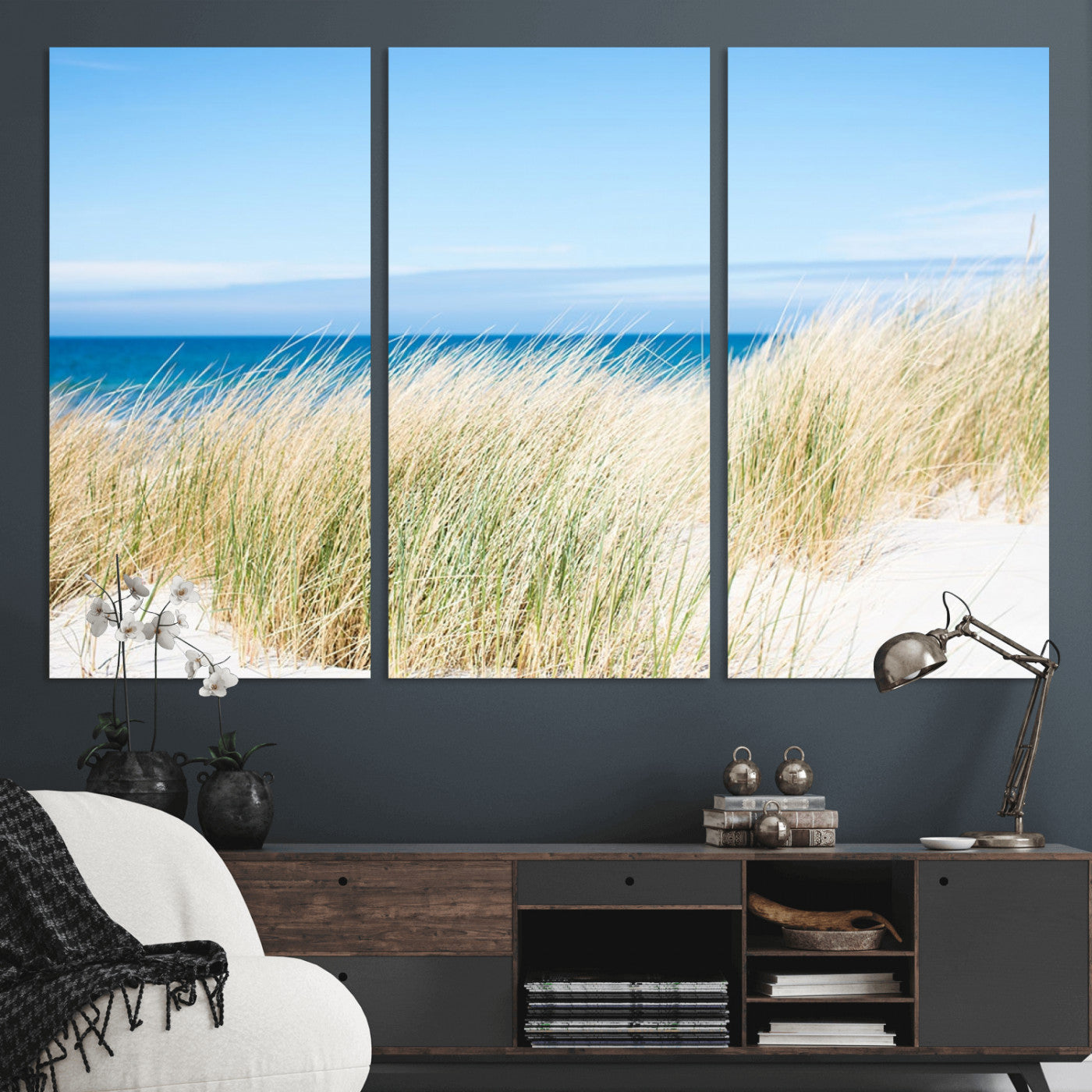 96913-MGV-CV-36X24-Coastal Dunes Wall Art – Serene Beach Grass and Blue Ocean Canvas Print, Relaxing Seaside Nature Decor for Living Room, Bedroom or