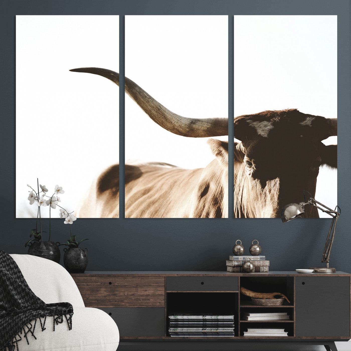 35866-MGV-CV-36X24-Texas Longhorn Wall Art – Rustic Western Bull Canvas Print, Farmhouse Animal Photography Decor for Living Room, Office, or Ranch