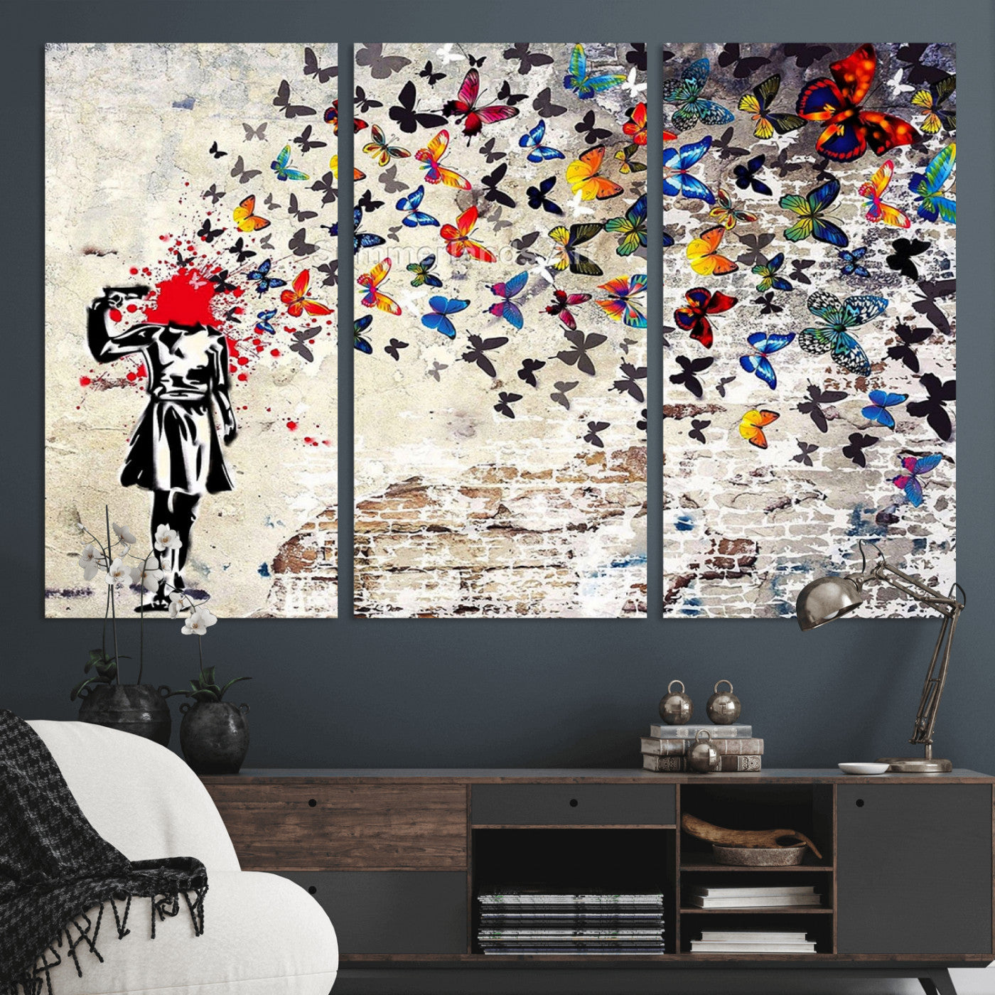 88654-MGV-CV-36X24-Butterfly Explosion Graffiti Wall Art – Street Art Canvas Print, Colorful Butterfly Spray Mural, Modern Abstract Urban Wall Decor