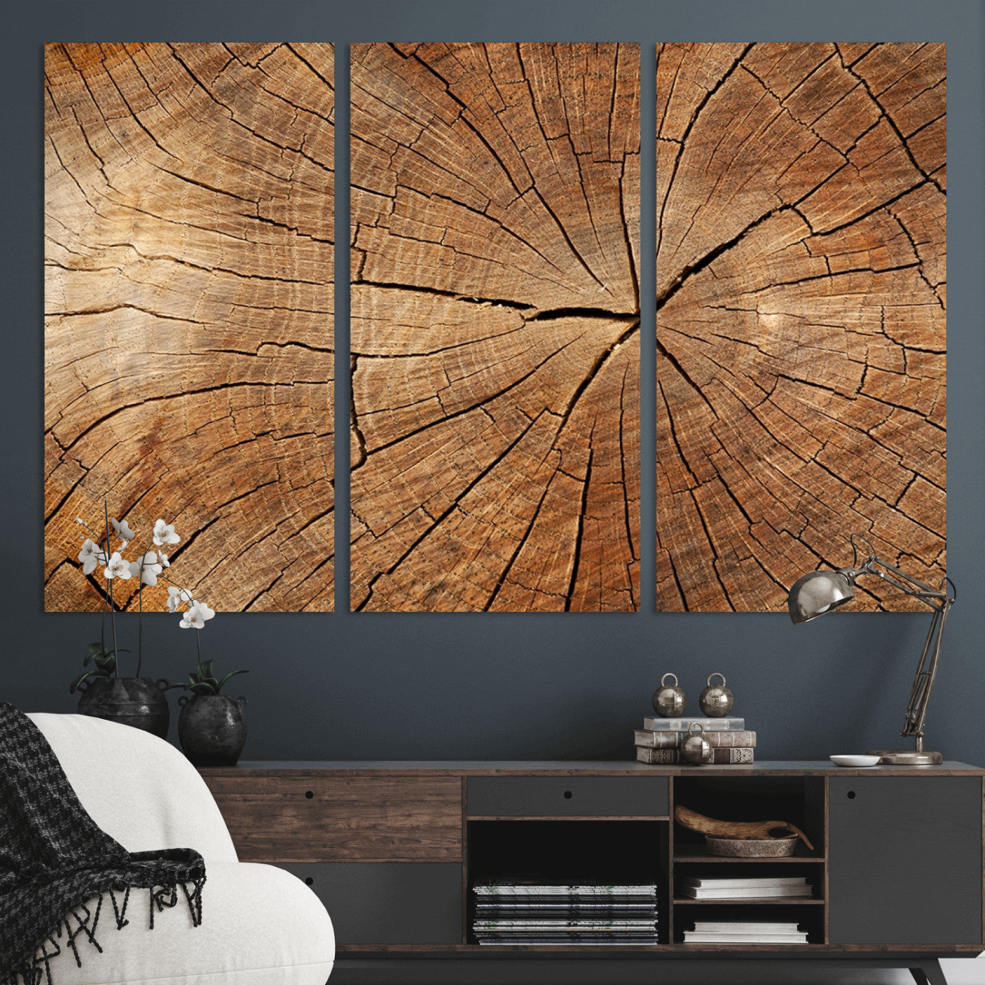 61710-MGV-CV-36X24-Tree Rings Wall Art – Rustic Wood Grain Canvas Print of Tree Trunk Cross Section, Nature Inspired Decor for Cabin, Office, Living