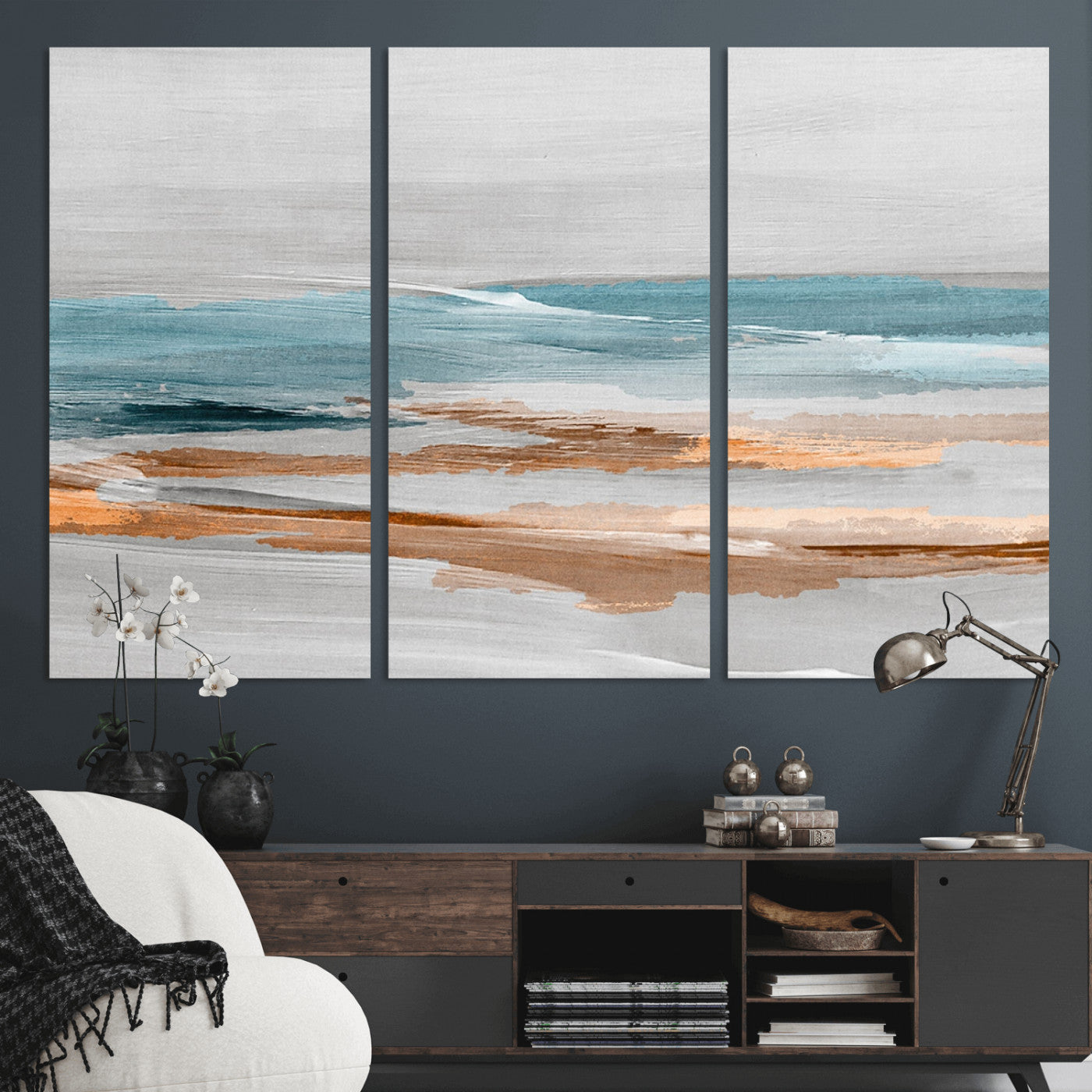 23430-MGV-CV-36X24-Abstract Coastal Wall Art – Modern Ocean Horizon Canvas Print, Minimalist Beach Scene Painting for Bedroom, Living Room, Office or