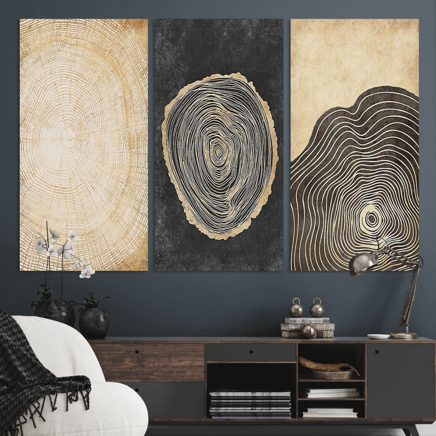 77785-MGV-CV-36X24-Tree Ring Abstract Wall Art – Rustic Wood Growth Pattern Canvas Prints, Modern Nature-Inspired Decor for Living Room or Office