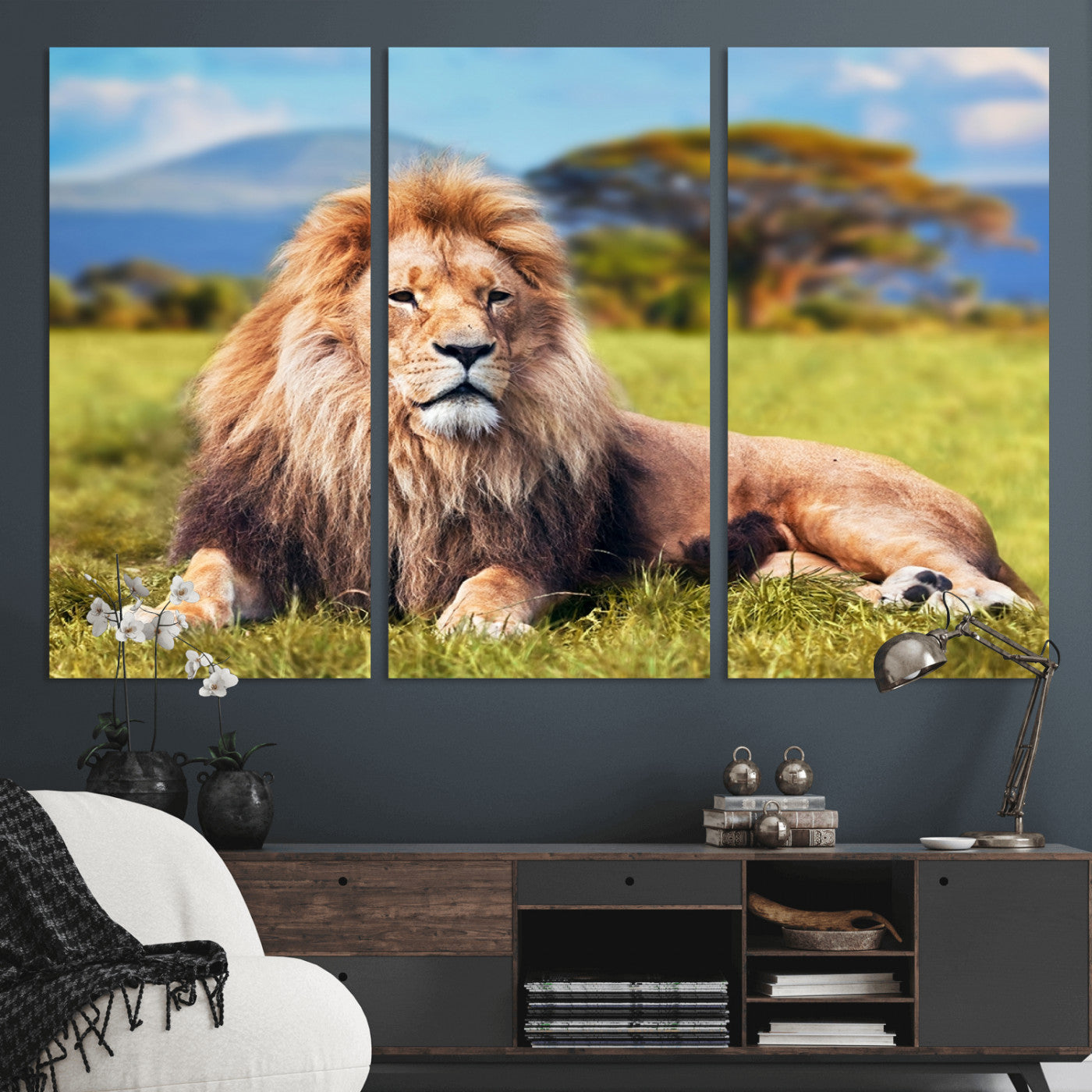 67826-MGV-CV-36X24-Majestic Lion Wall Art – King of the Jungle Canvas Print, Safari Wildlife Decor for Living Room, Office, or Man Cave