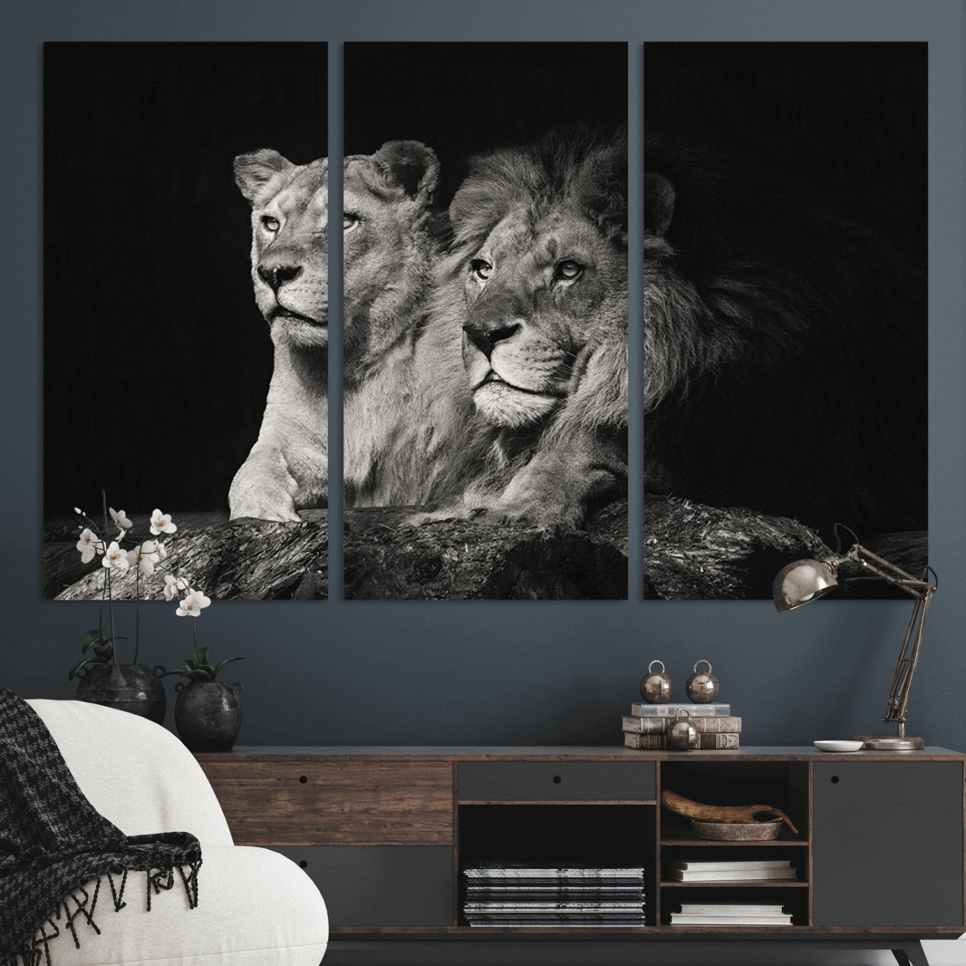 80013-MGV-CV-36X24-Lion and Lioness Wall Art – Black and White Wildlife Photography Canvas Print, African Safari Animal Decor for Office, Bedroom