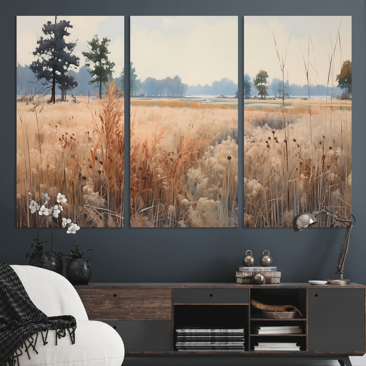 98822-MGV-CV-36X24-Autumn Meadow Wall Art – Tranquil Grassland Landscape Canvas Print, Rustic Country Decor for Living Room, Bedroom or Farmhouse