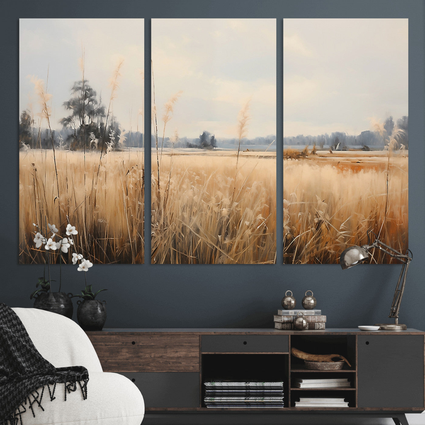 38193-MGV-CV-36X24-Golden Meadow Wall Art – Serene Grassland Landscape Canvas Print, Rustic Nature Decor for Bedroom, Living Room or Farmhouse