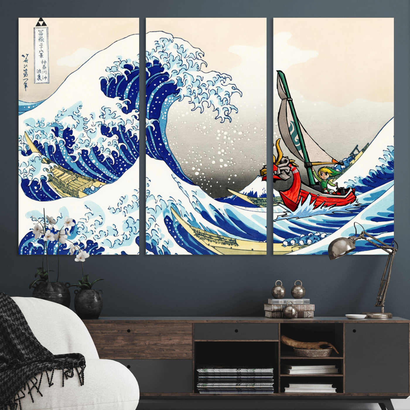 19450-MGV-CV-36X24-Great Wave Adventure Wall Art – Japanese Style Ocean Canvas Print, Fantasy Sailing Decor for Living Room, Bedroom or Office