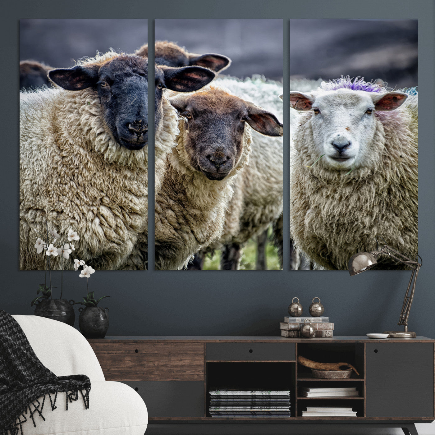 18418-MGV-CV-36X24-Sheep Wall Art Canvas Print, Framed Farmhouse Sheep Art Picture Print, Sheep Herd Perfect Rustic Farmhouse Decor Artwork